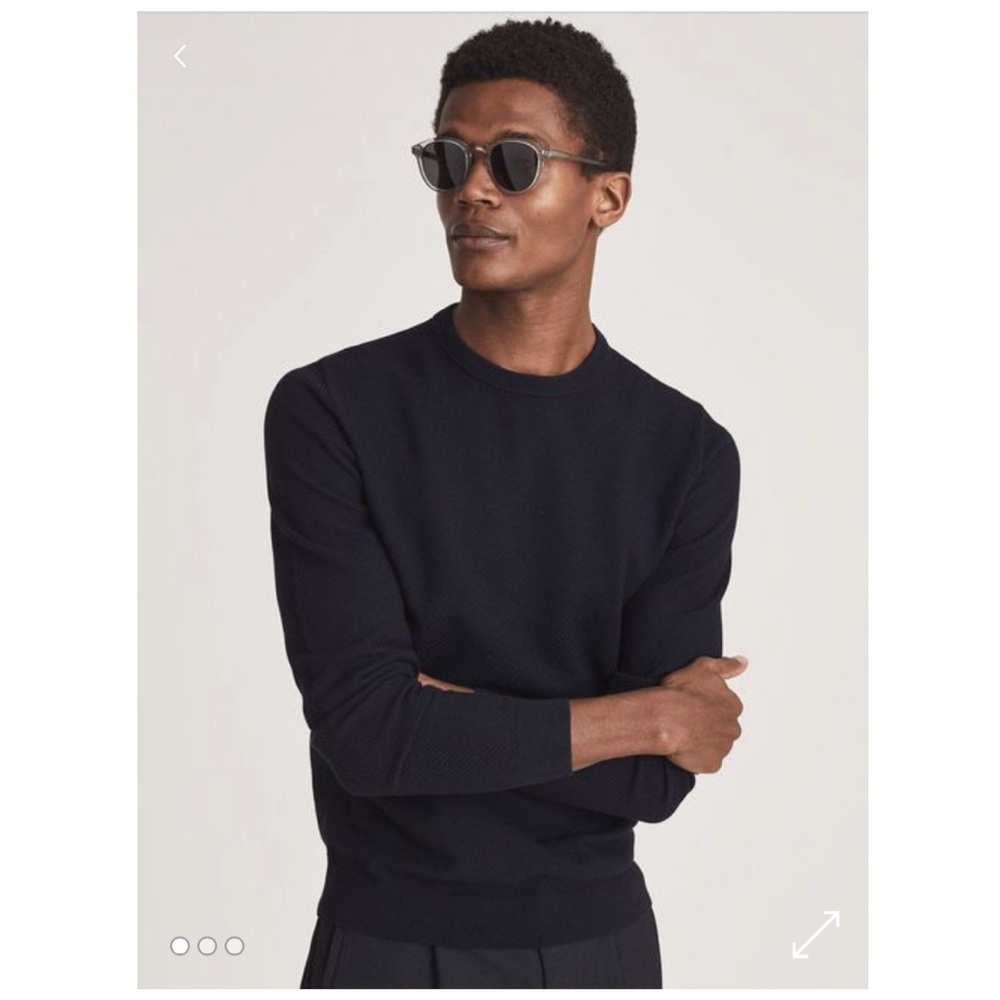 Reiss Perry Textured Crew Neck Jumper Sweater in Navy, Size M